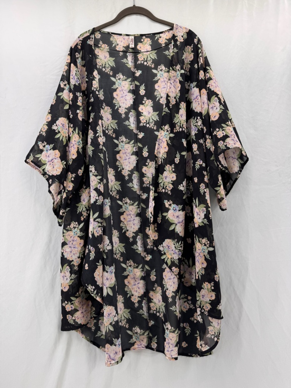 Mudd Black Floral Sheer Kimono Layering Coverup Size XL Boho Romantic Whimsigoth